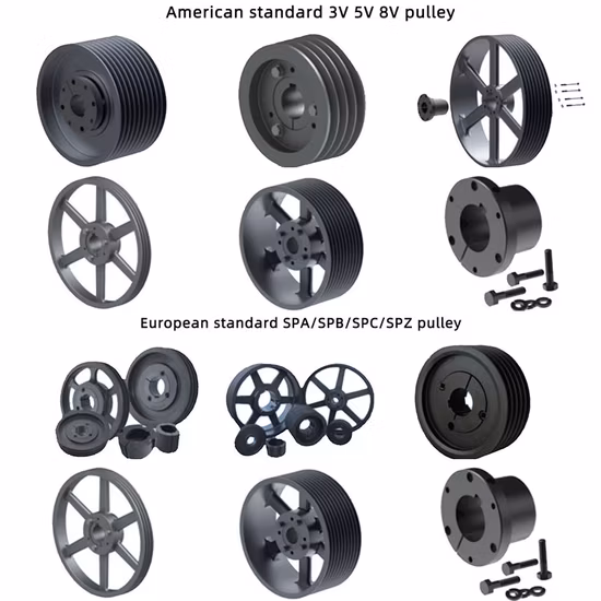 Gerilltes Scheibenrad, Aluminium-Kunststoff-Taper-Lock-Buchse, Spannrolle, flacher Poly-V-Riemen, verstellbare Kurbelwelle, Lichtmaschinenspannung, landwirtschaftliche Synchron-Zahnriemenscheibe